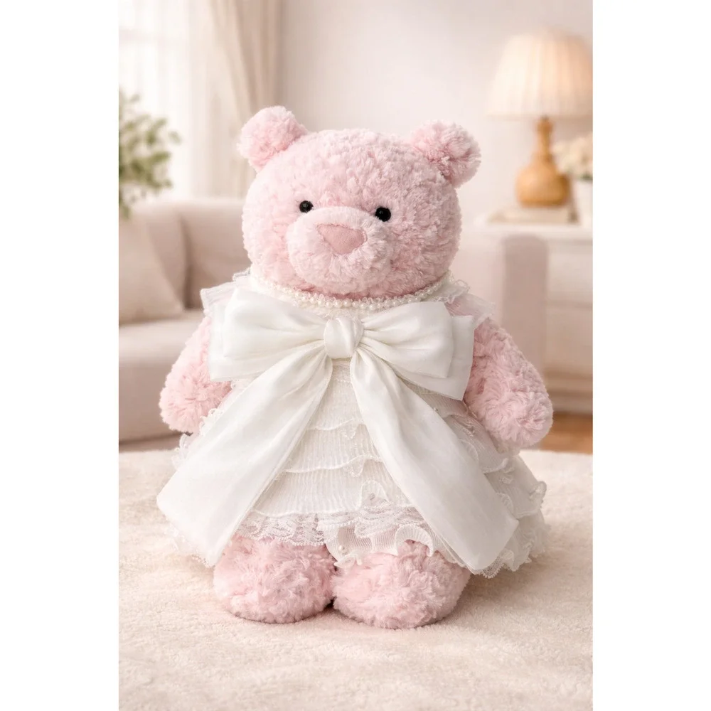Large Bartholomew Bear clothes outfits - White Floral Formal Dress